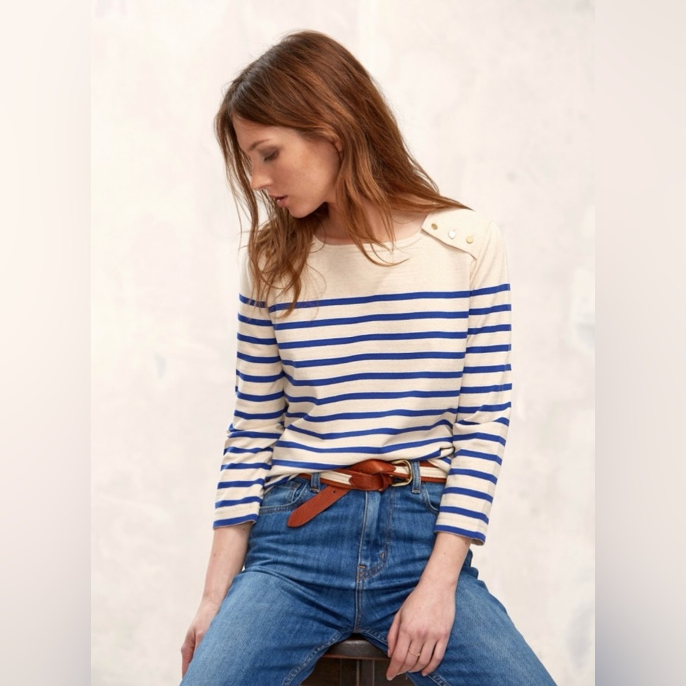 Sezane Loïc Marinière stripe 3/4 sleeve shirt S Small